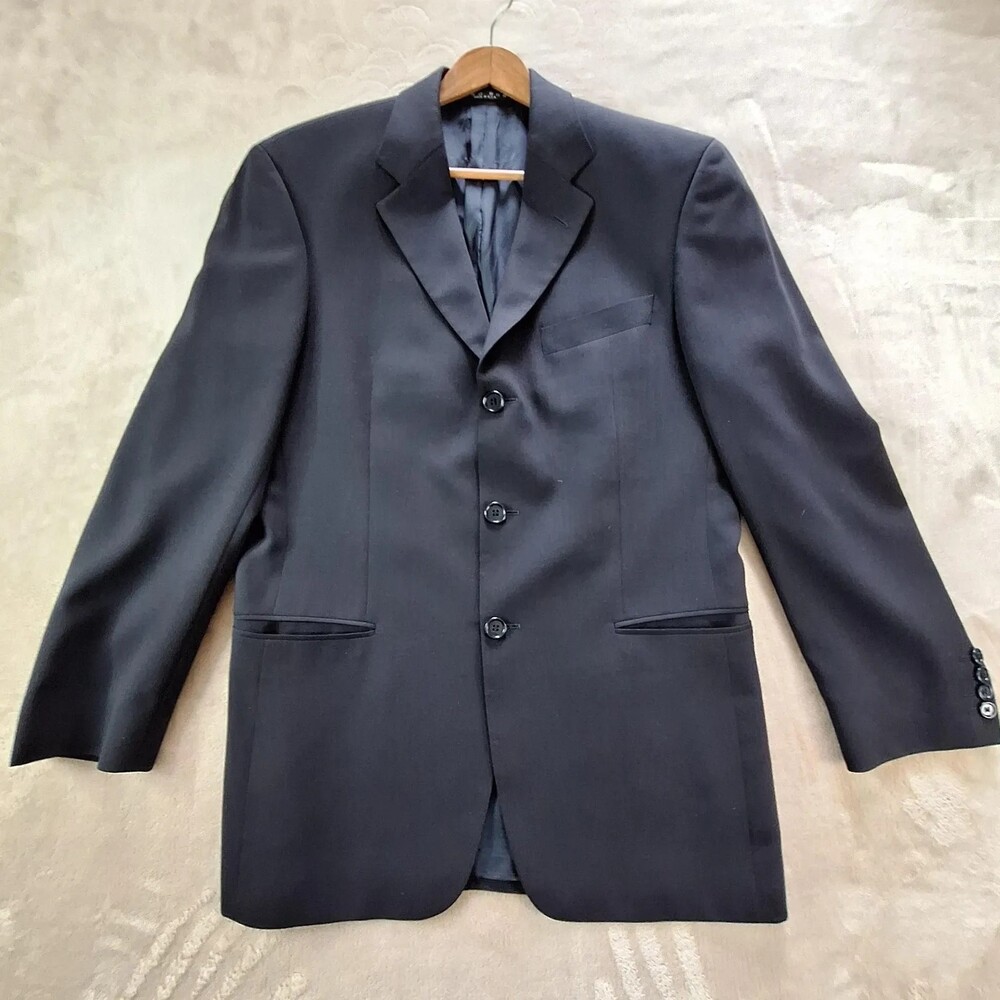 Hugo Boss Suit Jacket Mens 38R Black Wool 3 Button Made USA Formal Business